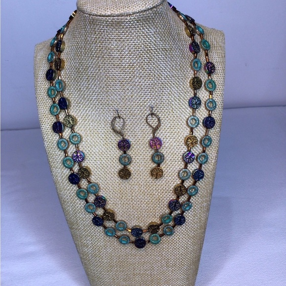 Blue and Purple Double-Strand Necklace, Bracelet, & Earring Set - Picture 2 of 6